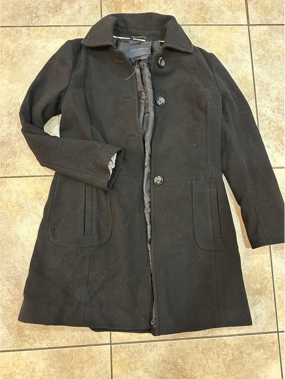 Banana Republic Women's Black Wool Coat Made of Italian Fabric Size M